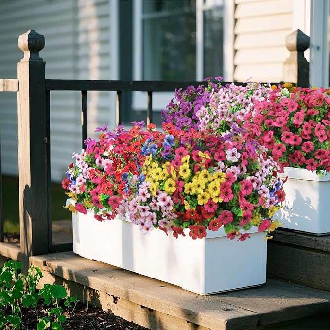 Ouddy Decor 24 Bundles Artificial Flowers for Outdoors Fake Silk Flowers UV Resistant Faux Plastic Plants for Spring Summer Garden Porch Window Box Table Vase Home Indoor Outdoor Decoration, Red
