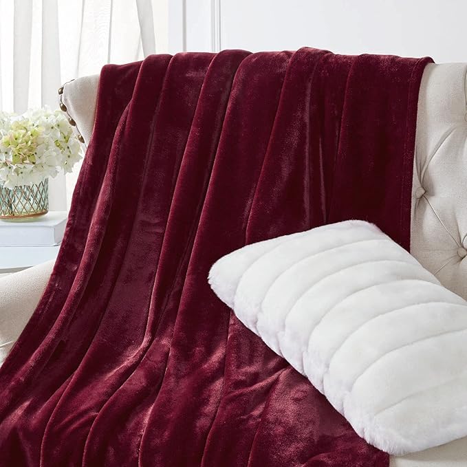 Walensee Fleece Blanket Plush Throw Fuzzy Lightweight (XL-Twin Size 66x90 Burgundy Red) Super Soft Microfiber Flannel Blankets for Couch, Bed, Sofa Ultra Luxurious Warm and Cozy for All Seasons