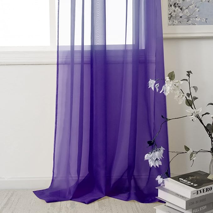 HUTO Dark Purple Sheer Curtains 72 Inches Long for Girls Room Rod Pocket Window Sheer Drapes for Kids Bedroom Living Room Classroom 2 Panels 52 by 72 Inch Length