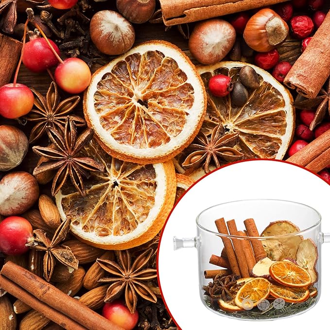 8 Pcs Christmas Stovetop Potpourri Simmer Pot Set Include Potpourri Kit Clear Glass Simmer Pot Stovetop Instruction Tags Holiday DIY Crafting Kit for Home Xmas Party Gift Decor