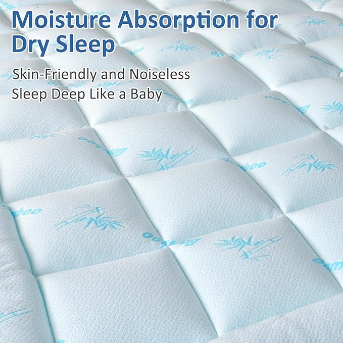 Favorland Mattress Topper Twin Size - Cooling Extra Thick Breathable Viscose Made from Bamboo Mattress pad - Soft Quilted Fitted Mattress Cover with 900 GSM Down Alternative Fill (8-21”Deep Pocket)