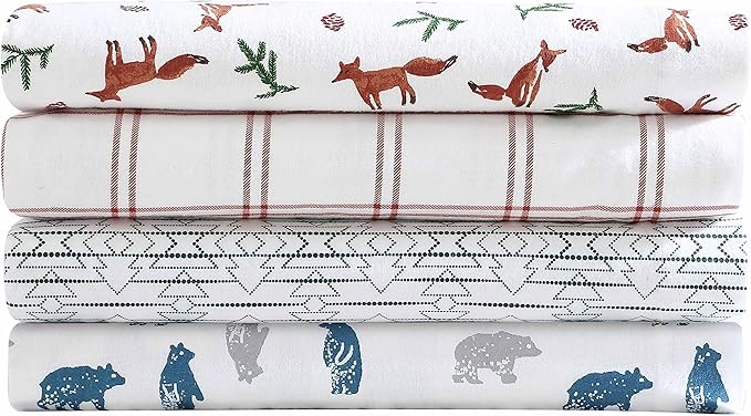 Eddie Bauer- Queen Sheet Set, Cotton Flannel Bedding Set, Brushed for Extra Softness, Cozy Home Décor (Bear Mountain Grey, Queen)