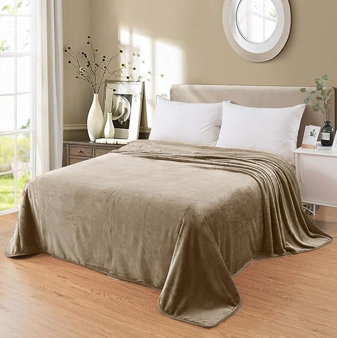 Fleece Blankets for All Season - Premium Lightweight Anti-Static Throw for King Size Bed Extra Soft Brush Fabric Warm Sofa Thermal Blanket 90" x 108"(Taupe)