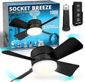 Bell+Howell Socket Breeze Socket Fan Light with Remote, Portable Small Ceiling Fans with Lights for Bedroom, Kitchen, Living Room, Ceiling Fan with Light 3500K, 1000 Lumens, Screws into E26/E27