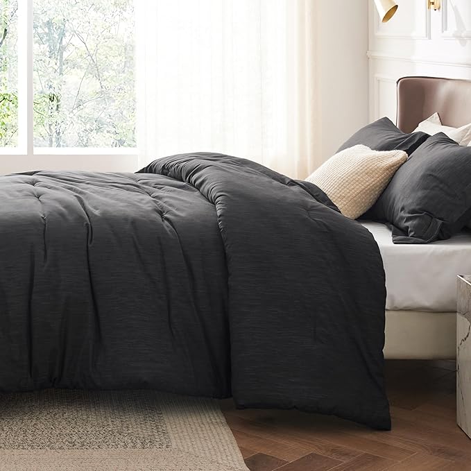 Bedsure Twin/Twin XL Comforter Set - Black Soft Bedding for All Seasons, Cationic Dyed Bed Set, 2 Pieces, 1 Twin Size Comforter (68"x88") and 1 Pillow Sham (20"x26"+2")