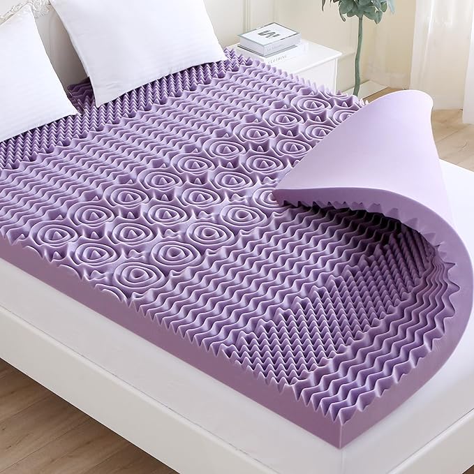 MUXHOMO 3.9 Inch 7-Zone King Mattress Topper, Egg Crate Foam Mattress Topper King Size for Back Pain, Lavender Cooling Gel Infused Bed Pad, CertiPUR-US and Oeko-TEX Certification (76"×80")