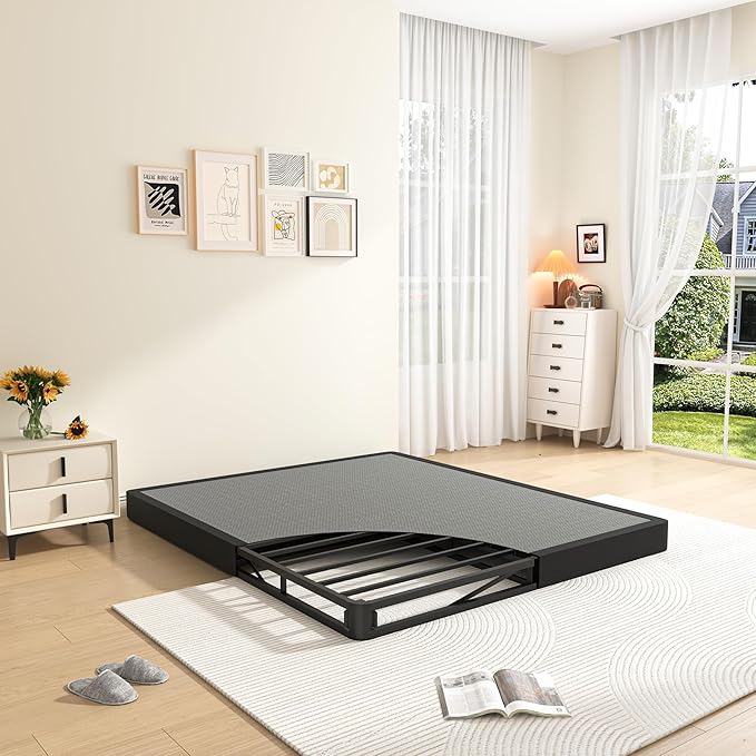 MAF 5 Inch Box Spring for Queen Bed Low Profile Queen Box Spring, Queen Size Bed Base 3500 lbs Black Heavy Duty Metal Mattress Foundation with BoxSpring Cover, No Squeaky, Easy Assembly