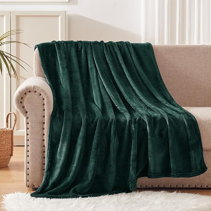 Exclusivo Mezcla Fleece Throw Blanket for Couch, Sofa, 300GSM Super Soft and Warm Blankets, Forest Green Throw All Season Use, Cozy, Plush, Lightweight, 50x60 Inches