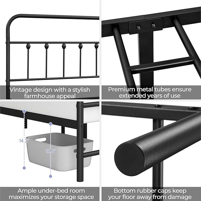 Yaheetech Classic Metal Platform Bed Frame Mattress Foundation with Victorian Style Iron-Art Headboard/Footboard/Under Bed Storage/No Box Spring Needed/Twin XL Size Black