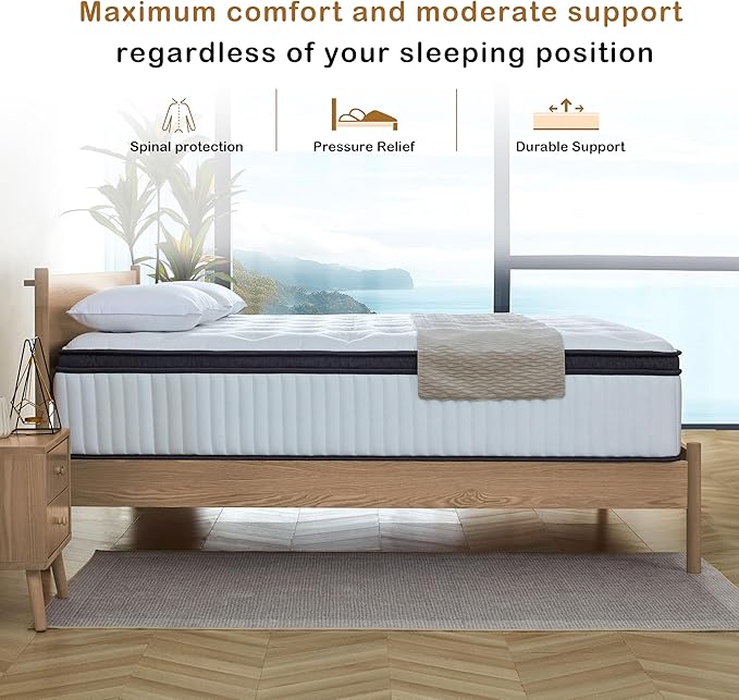 King Mattress, 14 Inch Innerspring Hybrid Mattress in a Box with Gel Memory Foam, Individually Wrapped Encased Coil Pocket Spring Mattresses, Pressure Relief, Medium Firm Support,76"*80"*14"