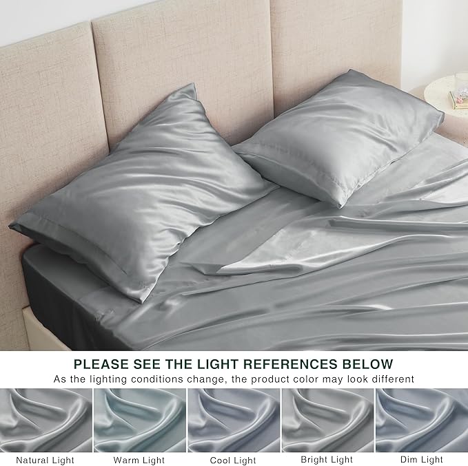 Love's cabin Twin Satin Sheet Sets - 3 Piece Dark Grey Silky Bed Sheets with Deep Pockets, Luxury Silk Feel Satin Twin Size Sheet Set Bedding Set (1 Flat Sheet,1 Fitted Sheet,1 Pillow case)