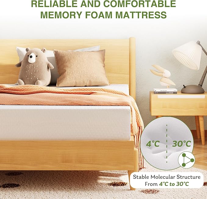 EGOHOME Twin Size Memory Foam Mattress, 12 Inch Bed Mattress in a Box with Cooling Green Tea Gel, Relieve Pressure with Medium Support, CertiPUR-US Certified, 75''L x 38''W, White
