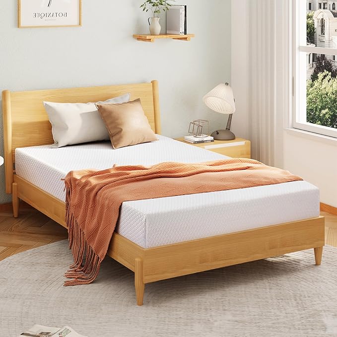 EGOHOME 6 Inch Queen Size Mattress for Kids, Memory Foam Mattress with Cooling Green Tea Gel, Relieve Pressure with Medium Firm Support, CertiPUR-US Certified, 80''L x 60''W, White