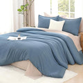 Litanika Comforters Oversized King Size Grayish Blue,3 Pieces Lightweight Solid Bedding Set & Collections, All Season Fluffy Bed Set (120x98In Comforter & 2 Pillowcases)