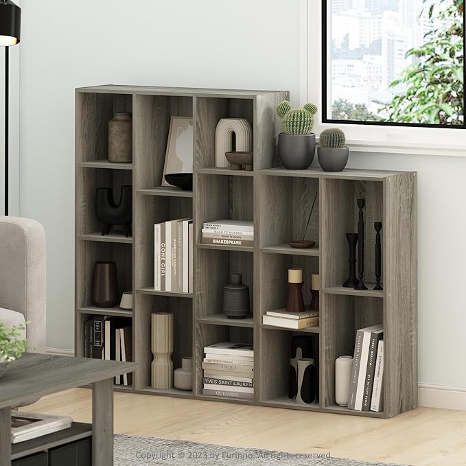 Furinno LUDER Book Shelf, 11-Cube Bookshelf, Reversible Bookcase, 9.4" x 29.1" x 41.7", for Living Room, Bedroom, Home Office, French Oak