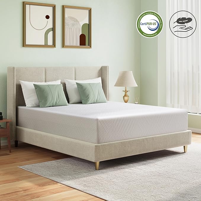 King Mattress in a Box, 10 inch Mattresses for Platform Bed Double Size Daybed, Green Tea Memory Foam Medium Firm