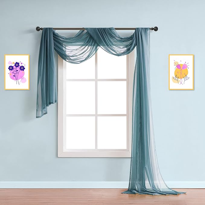 Warm Home Designs 24 Feet Long Dusty Blue Sheer Window Scarf. These XXL Length Valance Scarves 54 X 288 Inches in Size. Great as Bed Canopy or Wedding Arch Draping Fabric. AM Dusty Blue 288"