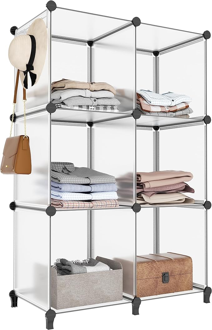 HOMIDEC 6-Cube Storage Organizer, Closet Organizer Storage Shelf Bookcase Bookshelf with Metal Hammer, Storage Cubes Organizer Cabinet for Kids, Closet, Bedroom, Bathroom, (11.8x11.8x11.8 inch)