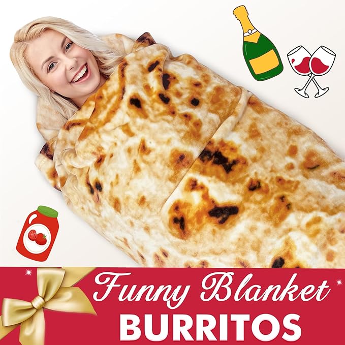 Jorbest Burritos Tortilla Throw Blanket Birthday Gifts for Adult and Kids, Realistic Tortilla Food Blanket Funny Gifts for Women Men Teen Mom Dad, 285 GSM Soft Flannel Taco Blanket (Tan, 80 inches)