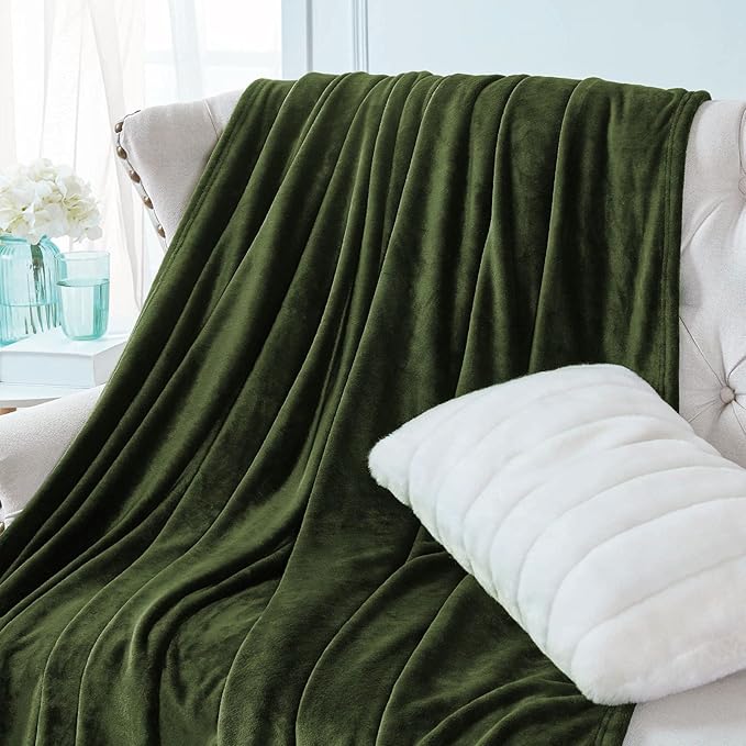 Walensee Fleece Blanket Plush Throw Fuzzy Lightweight (Throw Size 50x60 Olive Green) Super Soft Microfiber Flannel Blankets for Couch, Bed, Sofa Ultra Luxurious Warm and Cozy for All Seasons