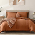 Monbix Oversized Queen Comforter Set - 7 Pieces Burnt Orange Bed in a Bag Queen Bedding Sets with Comforters, All Seasons Down Alternative Comforter Bed Set with Sheets,Pillowcases & Shams