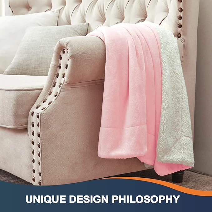 Walensee Sherpa Fleece Blanket (Throw Size 50”x60” Pink) Plush Throw Fuzzy Super Soft Reversible Microfiber Flannel Blankets for Couch, Bed, Sofa Ultra Luxurious Warm and Cozy for All Seasons