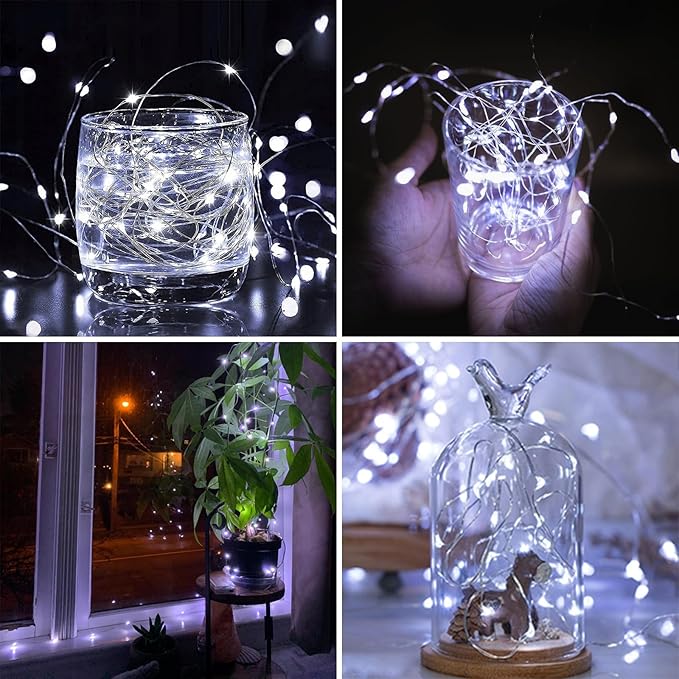 6 Pack Christmas Fairy Lights Battery Operated with Timer, Each 20FT 60LED String Lights Outdoor Indoor, Cuttable Battery Twinkle Light for Bedroom Home Wedding DIY Christmas Decorations (Cool White)