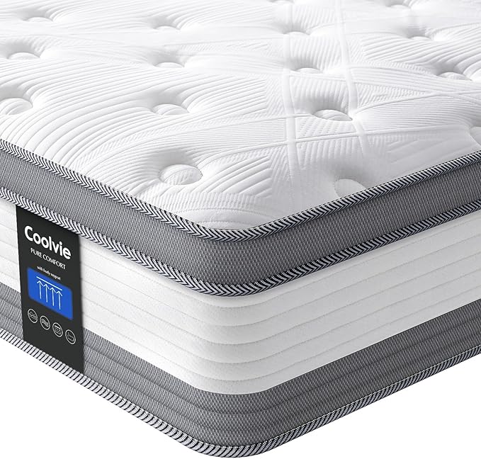 Coolvie Full Mattress 12 Inch Mattresses Full Size in A Box Hybrid Mattress Individual Pocket Springs Mattresses with Memory Foam Layer Provide Motion Isolation & Cool Sleep