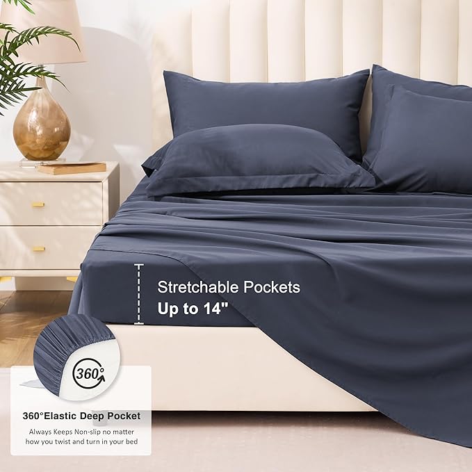 Love's cabin Twin XL Comforter Set Indigo Blue, 5 Pieces Twin XL Bed in a Bag, All Season Bedding Sets with 1 Comforter, 1 Flat Sheet, 1 Fitted Sheet, 1 Pillowcase and 1 Pillow Sham