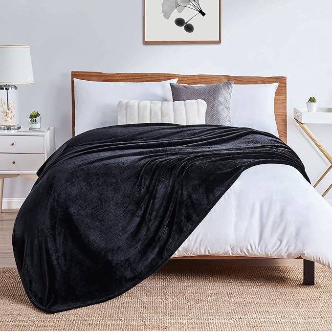 Walensee Fleece Blanket Plush Throw Fuzzy Lightweight (Twin Size 60x80 Black) Super Soft Microfiber Flannel Blankets for Couch, Bed, Sofa Ultra Luxurious Warm and Cozy for All Seasons