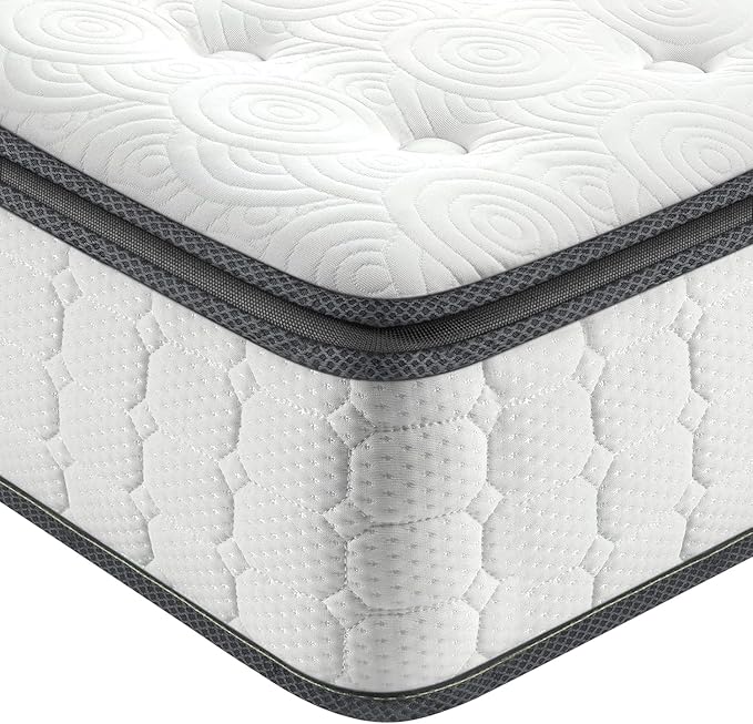 Vesgantti Queen Mattresses 12 Inch Hybrid Pillow Top Queen Size Mattress in a Box, Memory Foam and Pocket Coil Innerspring Mattresses, Cooling & Silent Sleep, Pressure Relief, Medium Feel