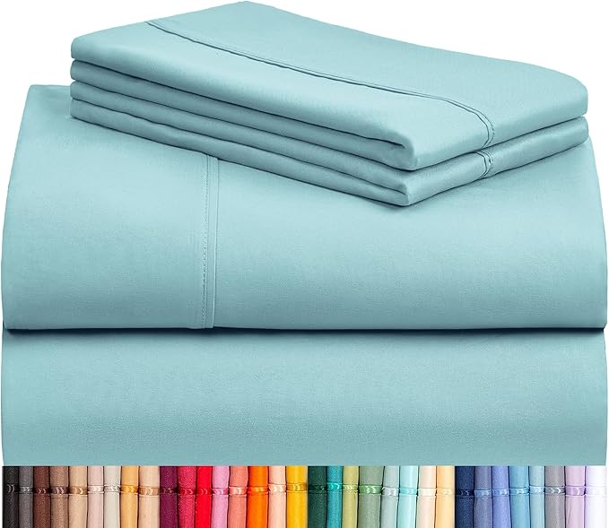 LuxClub 4 PC Queen Sheet Set, Deep Pockets Wrinkle Free Cooling Bed Sheets Hotel Bedding for Women, Men, Kids & Teens, Includes 1 Fitted Sheet, 1 Flat Sheet and 2 Pillowcases - Silky Soft Aqua