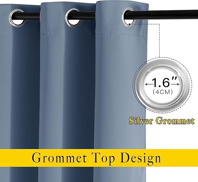 NICETOWN Stone Blue Room Divider Curtains 118 inches Long 2 Panels, Grommet Sliding Door Curtains Solid Window Treatments Sound Reducing for Living Room, W66 x L118, Stone Blue