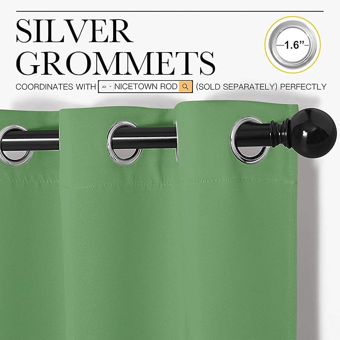 NICETOWN Froest Green Blackout Curtains 48 inches Length for Laundry Room, 2 Panels, 42" Wide, Thermal Insulated Decoration Drapes for Short Window