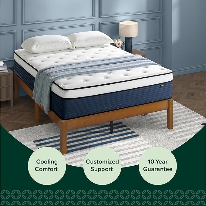 ZINUS 14 Inch Cooling Comfort Support Hybrid Mattress [New Version], Queen, Fiberglass Free, Medium Plush, Cooling Motion Isolation, Certified Safe Foams & Fabric, Mattress in A Box