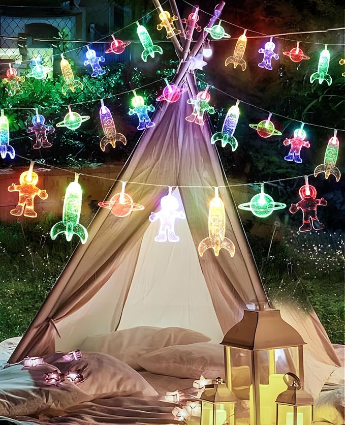 AceList Space String Lights, 20 LED Color-Changing Fairy Lights with Battery&USB Powered for Children's/Kids' Rooms, Space-Themed Party, Christmas and Bedroom Decor