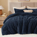 BEDELITE Fleece King Comforter Set -Super Soft & Warm Fluffy Navy Blue Bedding, Luxury Fuzzy Heavy Bed Set for Winter with 2 Pillow Cases