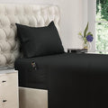 DREAMCARE Twin XL Sheet Sets – 3pcs Cooling Sheets – up to 15” Deep Pocket Twin XL Sheets Set – Hotel Luxury Sheets & Pillowcases – Superior Softness 100% Fine Microfiber with Side Pocket – Black