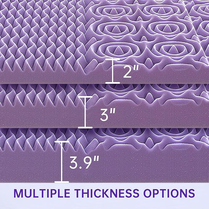 MUXHOMO 3 Inch 7-Zone Cal King Mattress Topper, Egg Crate Foam Mattress Topper Cal King Size for Back Pain, Lavender Cooling Gel Infused Bed Pad, CertiPUR-US and Oeko-TEX Certification (83"×71")