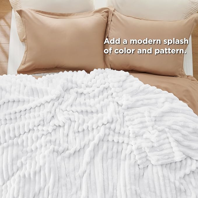 Bedsure GentleSoft King Throw Blanket for Couch - Cozy Soft Blankets for Women, Cute Small Fleece Throws for Girls, White, 108x90 Inches