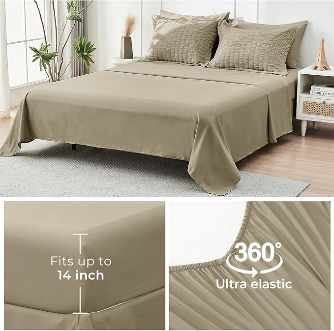 HYMOKEGE Linen Twin XL Comforter Set Seersucker 5 Pieces, All Season Luxury Bed in a Bag for Bedroom, Bedding Set with Comforter, Sheets, Pillowcase & Sham