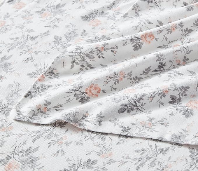 Laura Ashley - Flannel Sheets Full Size, Anti-Pilling & Wrinkle Resistant Cotton, Touchably Soft for All-Season Comfort - Bed Sheets with Matching Pillowcases & Fitted Sheet (Rosalie Grey)