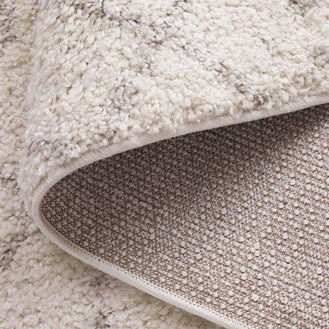 SAFAVIEH Arizona Shag Collection Area Rug - 6'7" Square, Ivory & Beige, Moroccan Design, Non-Shedding & Easy Care, 1.6-inch Thick Ideal for High Traffic Areas in Living Room, Bedroom (ASG741A)