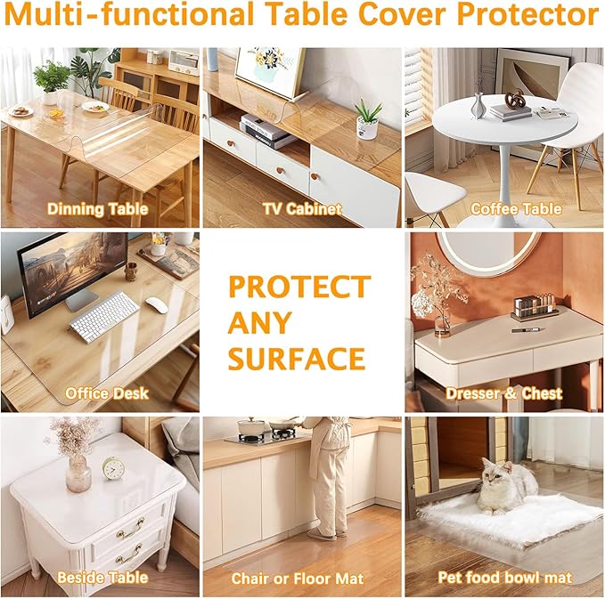 Large Clear Plastic Tablecloth Vinyl Rectangle Wood Furniture Wipeable Table Cloth Protector Thick Countertop Protective Cover PVC Desk Dining Glass Tabletop Protection Pad Easy Clean 30 X 90 Inches