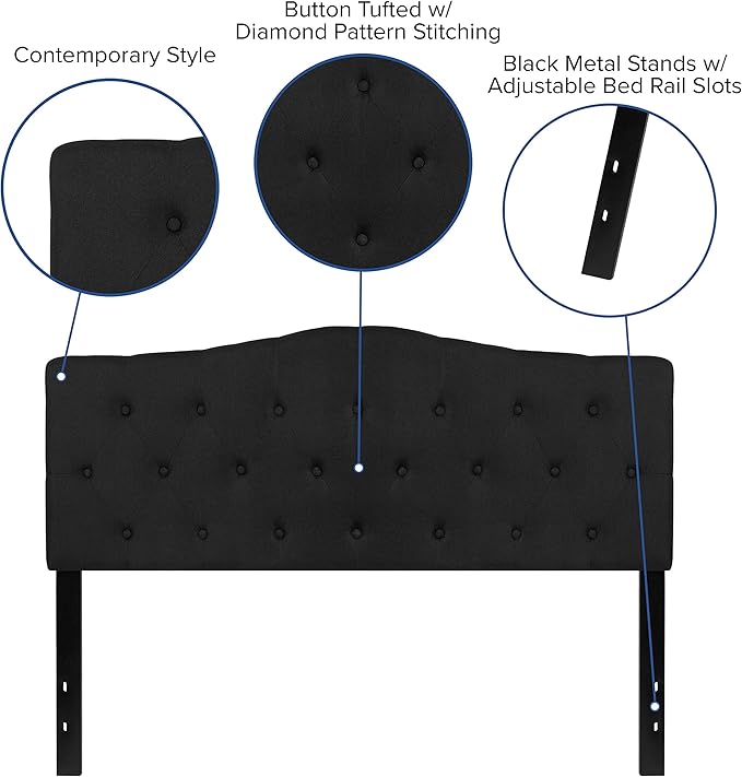 Flash Furniture Cambridge Tufted Upholstered Queen Size Headboard in Black Fabric