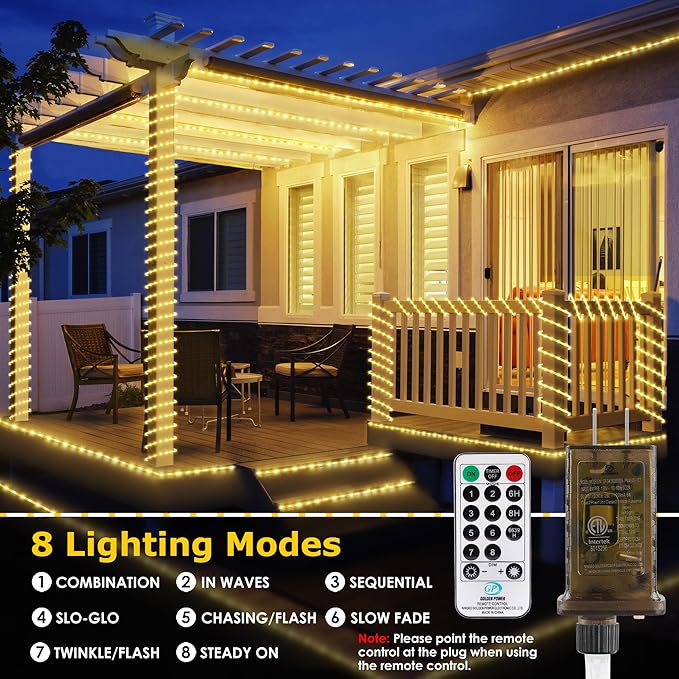 OMIKA Connectable 66FT 800 LED Rope Lights Outdoor, Warm White Rope Light Plug in, Outdoor String Light Waterproof Decorative Lighting for Deck Patio Yard Garden Pathway Camping Room Indoor Decor
