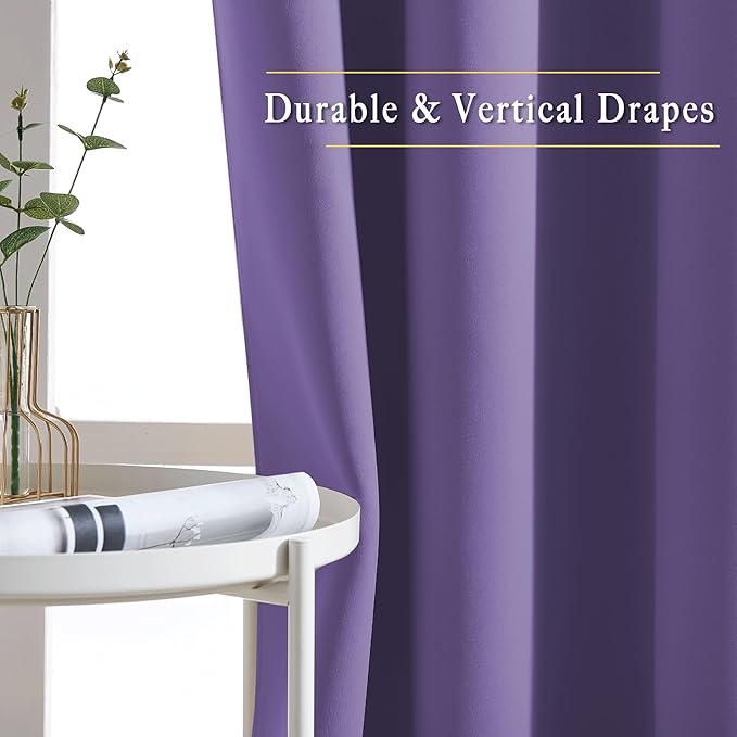 NICETOWN Lilac Purple Sliding Door Curtains 2 Panels Set 118 inches Long, Grommet Thermal Blackout Curtains Privacy Room Divider Sound Reducing for Bedroom/Living Room, W66 x L118