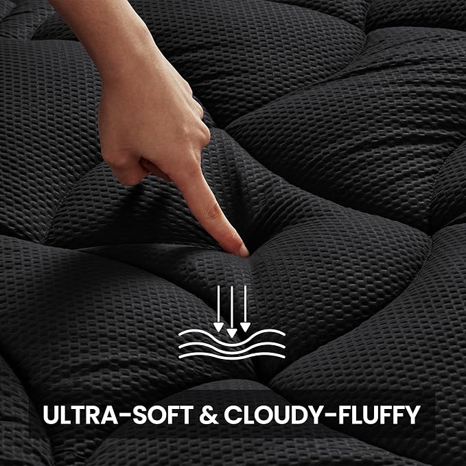SLEEP ZONE Cooling Twin Mattress Topper for Single Bed, Premium Zoned Cool Mattress Pad Cover, Padded Mattress Protector Breathable Washable, Deep Pocket 8-21" (Black, Twin)