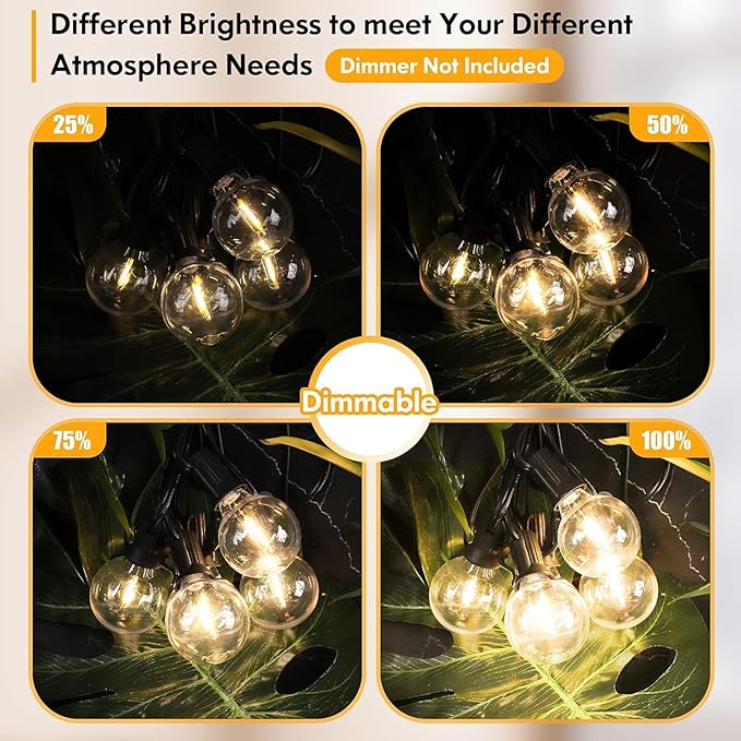 60FT Outdoor String Lights Waterproof, Bright 2700K LED Patio Lights String with 30+1 G40 Shatterproof Globe Bulbs, Connectable Edison String Lights for Outside, Garden, Balcony, Porch