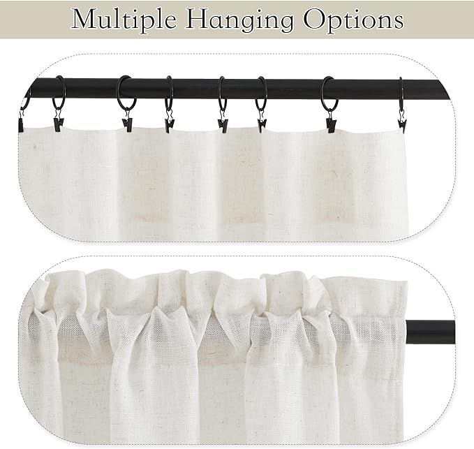 RYB HOME Linen Textured Sheer Curtains 84 inches Long, Privacy Semi-Transparent Sheer Window Curtains for Living Room Bathroom French Door, Linen, W 70 x L 84 inch, 1 Pair